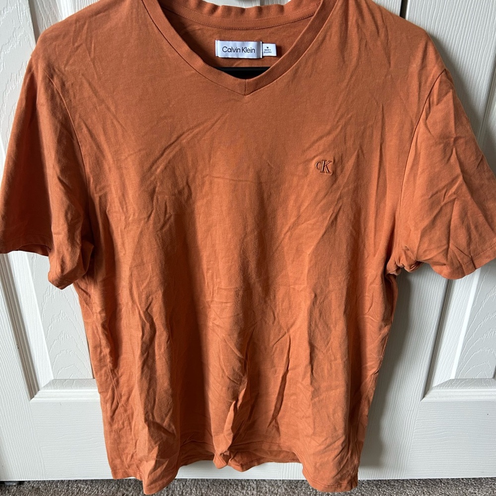 Calvin Klein Men's V-Neck Shirt - Rust Orange